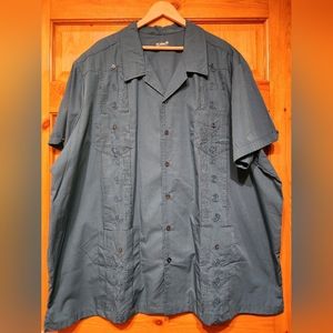 KS Island Men's Embroidery Short Sleeve Button Down Shirt 3XL